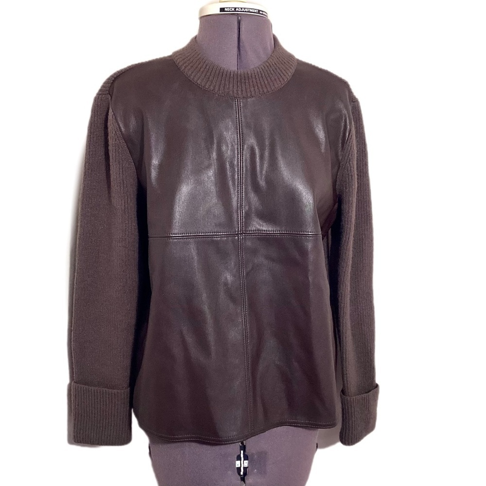 Ann Taylor Mixed Media Faux Leather Knit Sweater MP